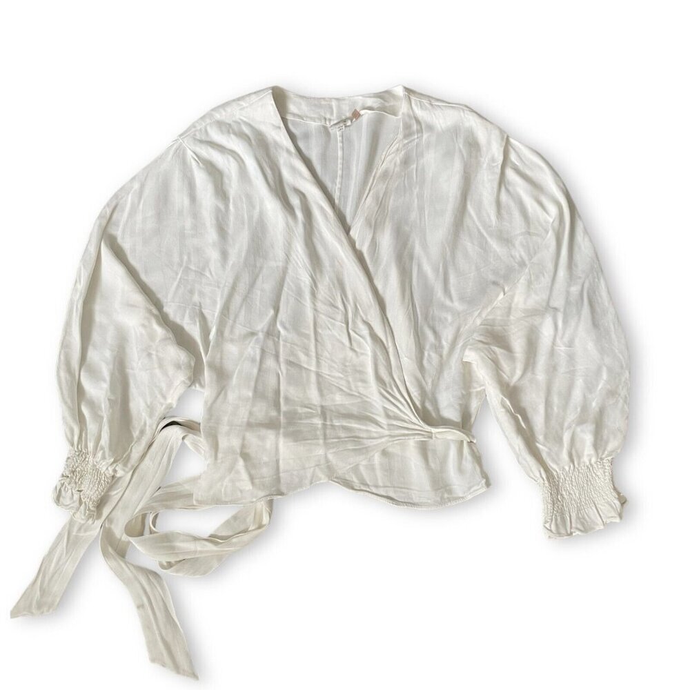 Charli Wrap Top Women Sz 8 White Rayon Wrap Tie Front Ballerina Chic Lightweight